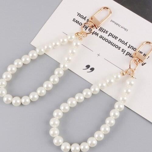 Pearl Gem Key Chains Short Pink Green Rhinestone Keyring for Women Car Bag 1 Pcs