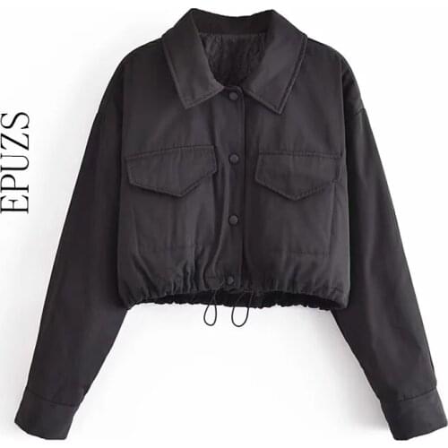 ZA 2021 women cotton short jacket vintage loose oversize coat casual long sleeve button shirt jacket female crop outwear
