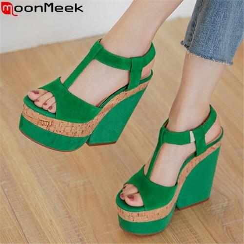 MoonMeek 2020 big size 34-42 fashion women sandals top quality sheepskin ladies shoes sexy high heels platform shoes woman
