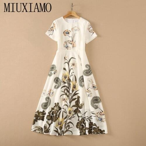 MIUXIMAO 2021 Fall Dress New Flower Print Elegant High Quality Dress Short Fashion Dress Women Vestidos