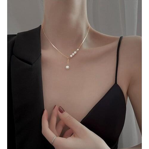 925 Sterling Silver Pearl Tassel Adjustable Necklace Choker for Women French Simple Light Luxury Clavicle Chain Gift