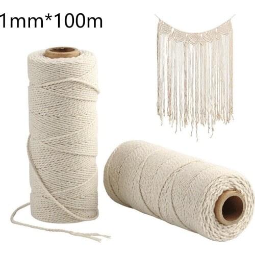 1Roll 100m Cotton Cord Natural Beige Cords Twisted Rope Craft Macrame String For Bag Home Decor DIY Home Textile Accessories
