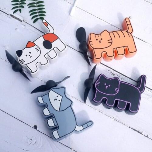 1PCs Cartoon Cat Mini USB Fan Portable Handheld Ventiladors Rechargeable Built-in Battery Handy Air Cooling Fan for Outdoor Home
