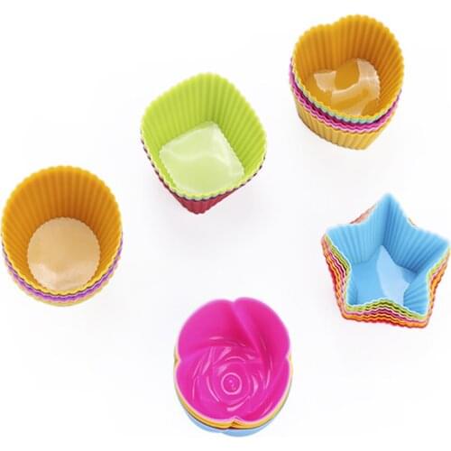 10 Pcs/Set Silicone Cupcake Cups Home Kitchen Cooking Tools Colorful Rose Flower Love Heart Shape Silicone DIY Cake Baking Molds