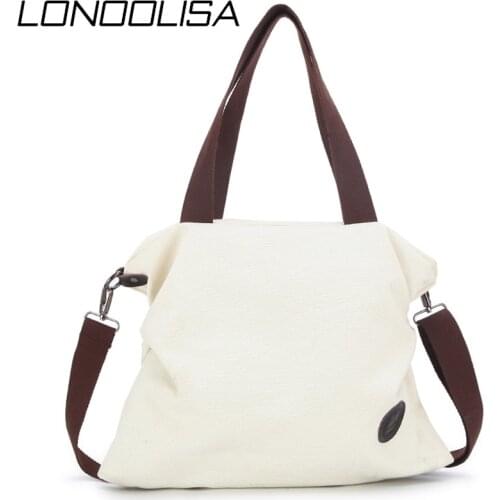 LONOOLISA 2019 White Canvas Beach Bag Women Shopping Shoulder Bags Casual Travel Tote Girls Female School Bags For Teenage Girls