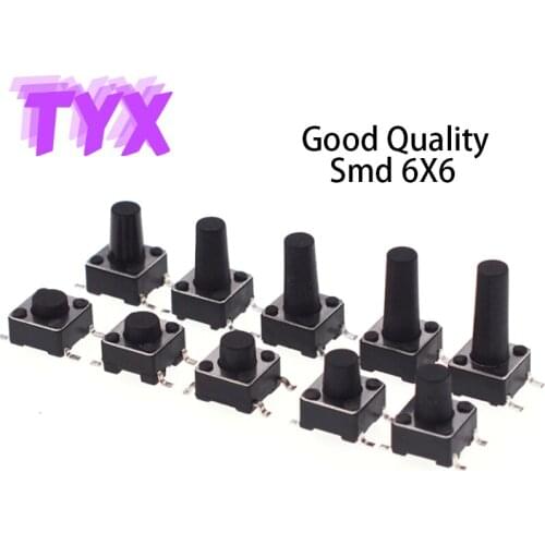 50Pcs 6x6 Smd Micro Tact Switch 0.5A 50V Push Button Switches 6*6*4.3/5/6/7/8/9/10/11/12/13/14/17mm Temperature resistant
