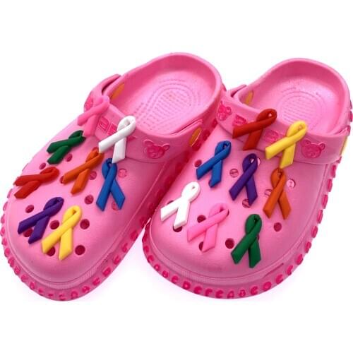 50PCS Wholesale Mix Ribbon Shoes Charms For Kids Gifts Cartoon Decoration For Croc Jibz Garden Shoes Accessories Buckles