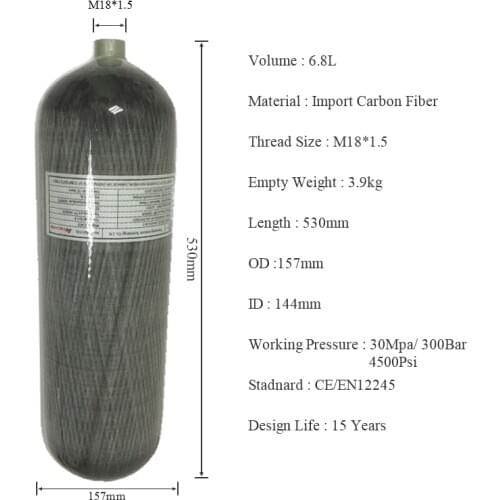 Acecare 6.8L CE Paintball Airsoft Tank Snorkeling Breath Diving Equipment Scuba Tank With Air Valve & Fillling Station AC168101