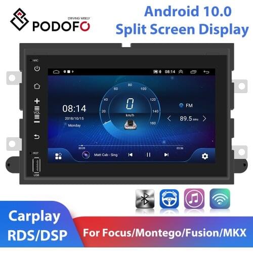 Podofo 2 Din Android 10.0 Car Multimedia Player 7'' Carplay RDS GPS Car Radio For F150/Montego/Fusion/MKX/Focus/Expedition/Edge