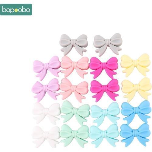 Bopoobo 50pc Silicone Bow Beads Small Tie Baby Nursing Accessories Shower Gifts DIY Beads 2cm Rosette BPA Free Silicone Teether