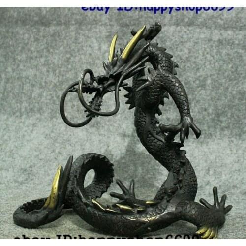 10" Old Chinese FengShui Bronze Gilt Ferocious terrible Exorcism Dragon Statue