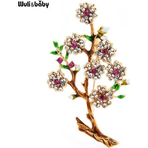 Wuli&baby Rhinestone Plum Flower Brooches For Women Unisex Beauty Flower Weddings Party Brooch Pin Gifts