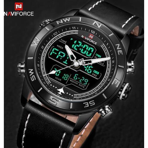 2018 Men Watches NAVIFORCE Top Luxury Brand Leather Quartz Watch Men Fashion Dual Display Sports Digital Clock Relogio Masculino