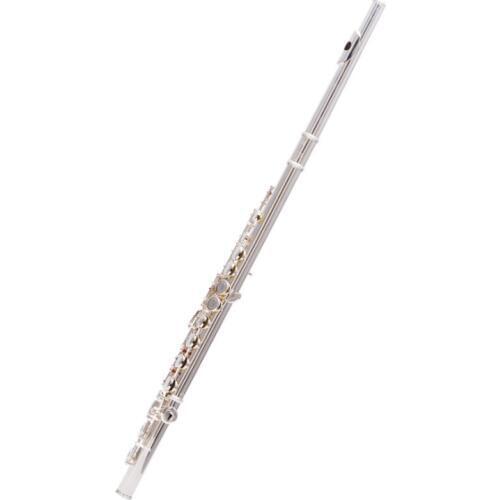 JM MCL-200 16 Holes C Key Flute Cupronickel Silver Plated Concert Flute with Cleaning Cloth Stick Gloves Screwdriver Padded Bag