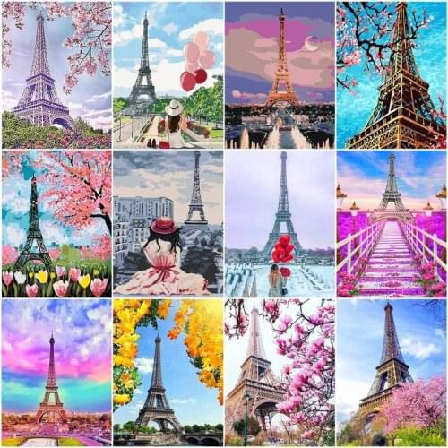 GATYZTORY Oil Painting Iron Tower Drawing On Canvas HandPainted Landscape On Canvas DIY Pictures Gift Home Decoration Wall Art