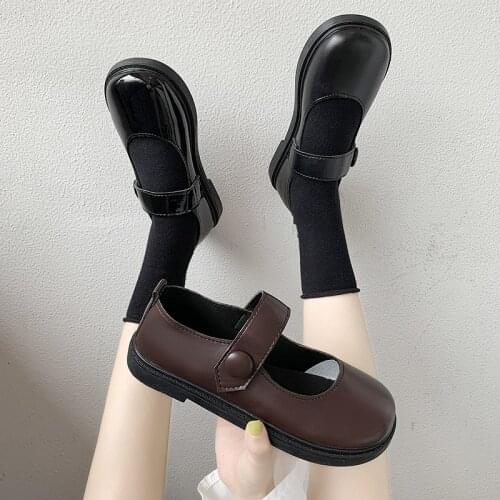 Mary Jane Japanese Style Leather Shoes Women Students big size 40 vintage 2021 New Spring Summer Thin brown Shoes Women Pumps