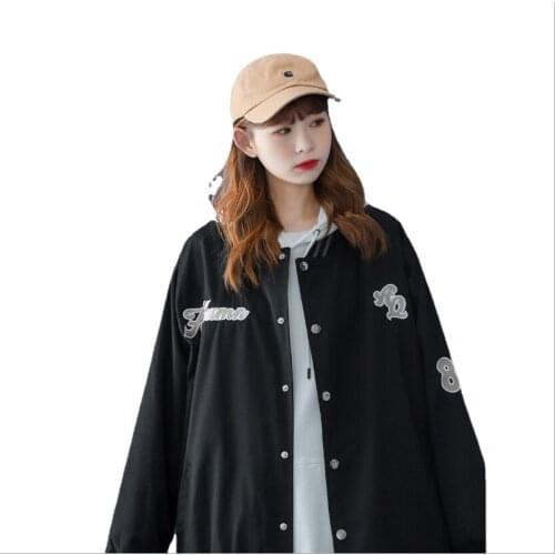 Red Black Light Coffee Color Spring Autumn Lady Jacket Loose Long Sleeve Embroidery America Style Casual Woman Baseball Uniform