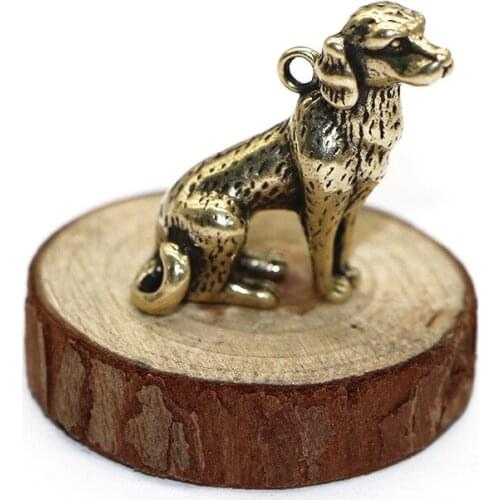 Antique Solid Brass pet dog Miniature Figurines Retro Copper Animal Tea Pet Desktop Ornament Decor Crafts Keychain Pendants
