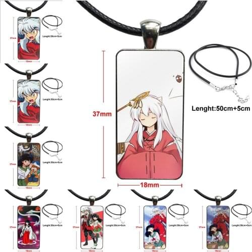 Cartoon Anime Inuyasha Glass Cabochon Pendant Necklace Rectangle Fashion Necklace For Women Fashion Jewelry