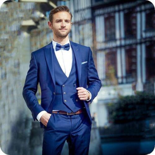 Handsome Groomsmen Peak Lapel Groom Tuxedos Mens Wedding Dress Man Jacket Blazer Prom Dinner (Jacket+Pants+Tie+Vest) A196