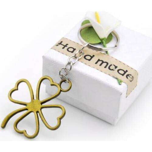Original New Lucky Clover Key Chains For Women Trinket Vintage Gold Four Leaves Keyrings Men Jewelry Wedding Souvenirs Gift