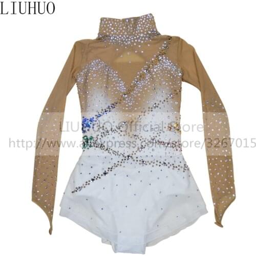 LIUHUO Figure Skating Dress Womens Girls' Ice Performance Rhythmic Gymnastics Competition Leotard Dance Ballet Kids White Sport