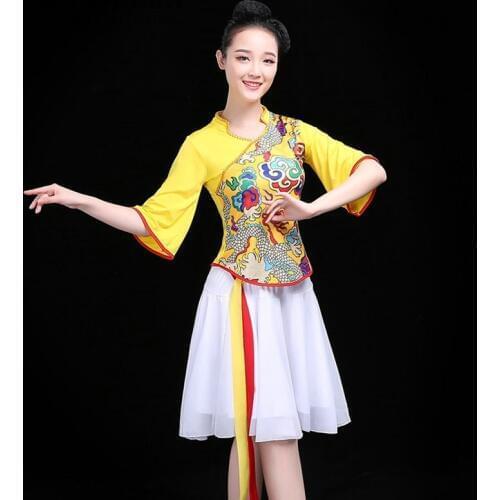Chinese folk dance clothing dress costumes stage fan dance wear outfit performance traditional Chinese dance costumes FF1212