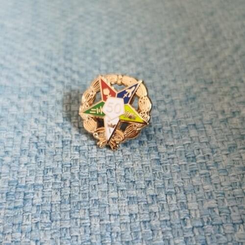 FREE SHIPPING 1PCS Eastern Star 50 Year Service Pin With Wreath