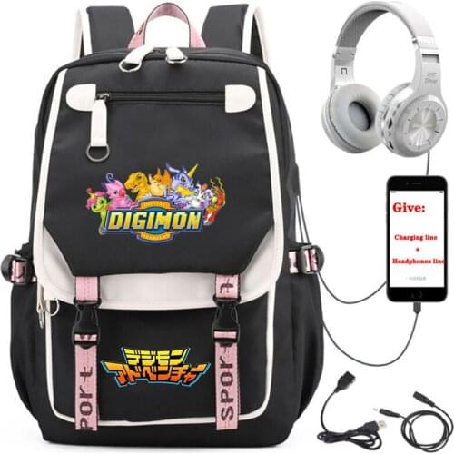 USB Charging teenagers Laptop packsack anime Digimon Adventure backpack Women men Travel Backpack student School book Bag