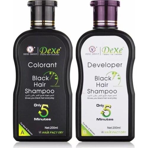 Dexe Black Hair color Shampoo 10 Mins Dye Hair Into Black Herb Natural Faster Black Hair Restore Colorant Shampoo and Treatment
