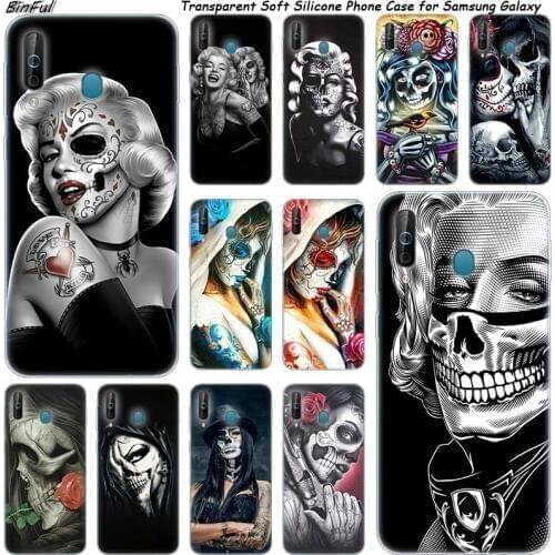 Hot Girl and skull Silicone Phone Case For Samsung Galaxy A80 A70 A60 A50 A40 A40S A30 A20E A2CORE M40 Note 10 Plus 9 8 5 Cover
