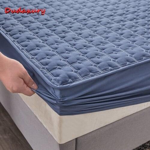 Dudaxury Solid Color Quilted Mattress Cover Fitted Sheet Style Bed Cover Queen King Breathable Anti-bacterial Mattress Cover
