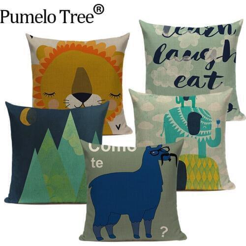 Stylish Pillow Case Tropical Style Cotton Cute Animal Alpaca Almofadas 45Cmx45Cm Square Home Linen Cotton Printed Pillow Case