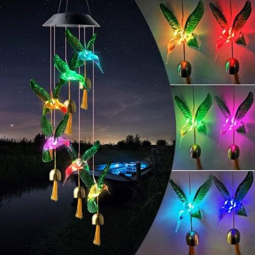 LED Solar Wind Chimes Changeable Light Waterproof Colorful Hummingbird Wind Chime Lamp For Home Outdoor Garden Yard Decoration