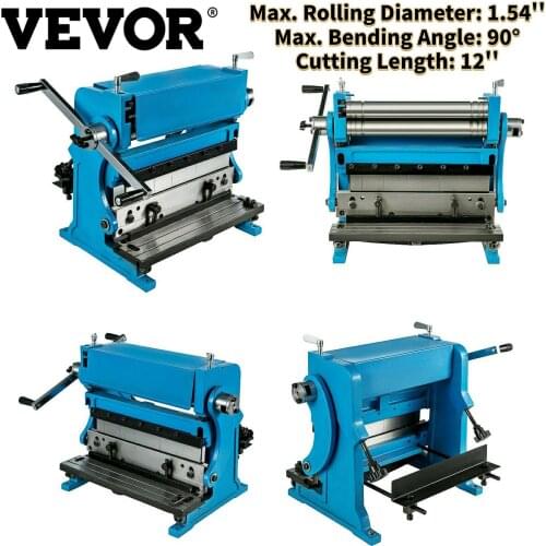 VEVOR 3 IN 1 12" 20Ga Sheet Metal Brake Folder Shear Tube Bending Machine Slip Roller HT200 for Mild Steel Aluminum Copper Etc