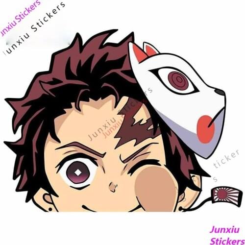 Demon Slayer Vinyl Car Stickers Tanjiro Peeker Window Decals Laptop Motorcycle Waterproof Cover scratches Decoration PVC13x9cm