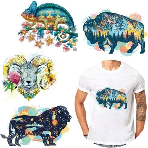 Prajna lizard Flower Heat Transfer Vinyl Iron On Transfers For Clothing DIY Animal Stripes Thermal Stickers On Clothes Applique