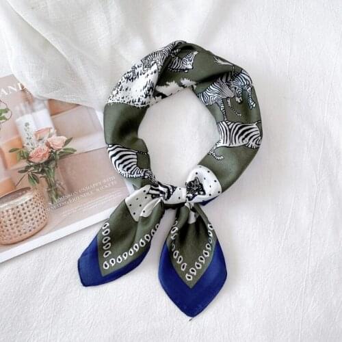 Yishine 2021 Fashion Animal Twill Silk Scarf Women Square Scarves Zebra Print Foulard Femme Wrap Lady Bandana Hijab 70*70cm