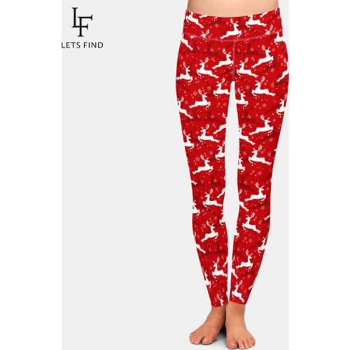 LETSFIND 3D Christmas Milu Deer Print Women High Waist Red Leggings Fashion Plus Size Elastic Workout Trousers
