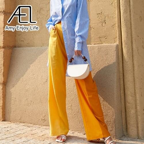 AEL Woman Straight Pants Summer Loose Orange-Yellow Causal Wide-Leg Long Ladies Streetwear