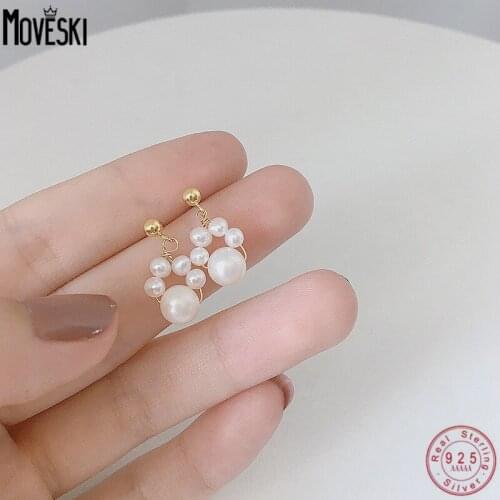 MOVESKI 925 Sterling Silver New Natural Freshwater Pearl Cat Claw Earrings Women Temperament Simple Wedding Jewelry