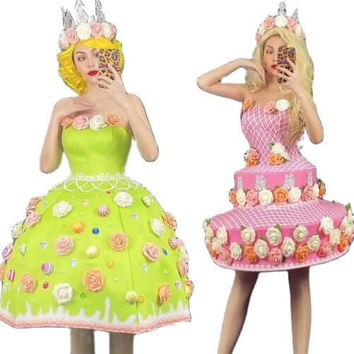 Women Strapless Birthday Party Cake Dresses Prom Appliques Flower Pearl Dress Performance Stage Wear Sexy Ball Gown