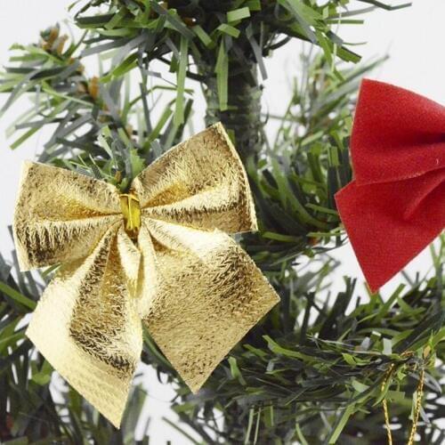 Gold Sliver Christmas Tree Bow Decoration Baubles Merry Xmas Party Garden Bows Ornament 12pcs Xmas