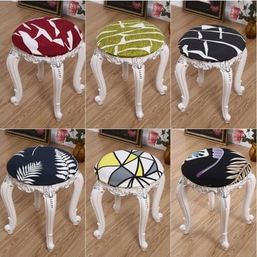 1pc Round Dressing Table Stool Small Chair Covers Make Up Seat Chair Slipcover for Bedroom Living Room Elastic European Style