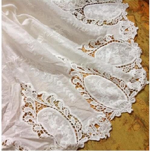 1yard White Cotton Lace Fabrics Bilateral Symmetrical Chemical Lace Scallop Embroidered Appliqued Laces 100% Cotton Voile 130CM