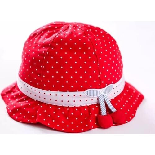 2016 Red 100% Cotton Kids Hat Dotted Short Brim Beach Sun Hat for Girls Top Quality Girls Sun Protection Hats KidsTravel Hat