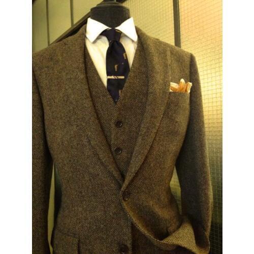 2017 Latest Coat Pant Designs Brown Tweed Prom Men Suit Slim Fit 3 Piece Tuxedo Custom Groom Suits Gentle Blazer Terno Masculino
