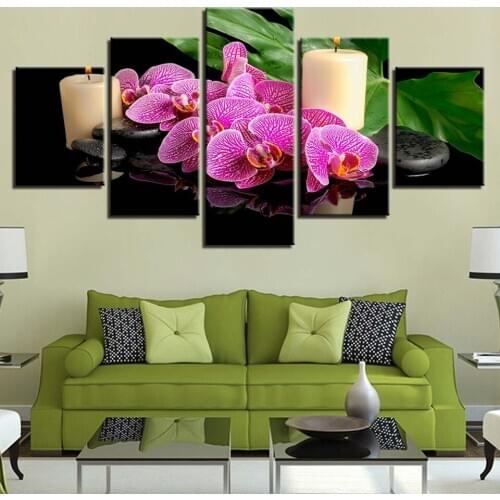HD Printed Wall Art 5 Pieces Candle Flower Stone Leaves Painting Decor Home Living Room Modular Poster Canvas Pictures( No Frame