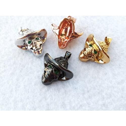 5 Pcs Green Eye CZ Pave Copper Skull Bead Pendant Accessories Halloween Decoration Hand DIY necklace Jewelry Finding CT491