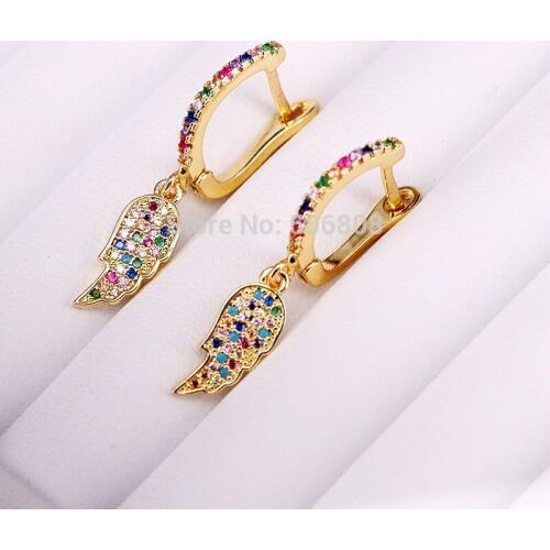 6 Pairs ZYZ319-2818 gold color rainbow jewelry dangle earring multi color cz charm charming women trendy jewelry wholesale